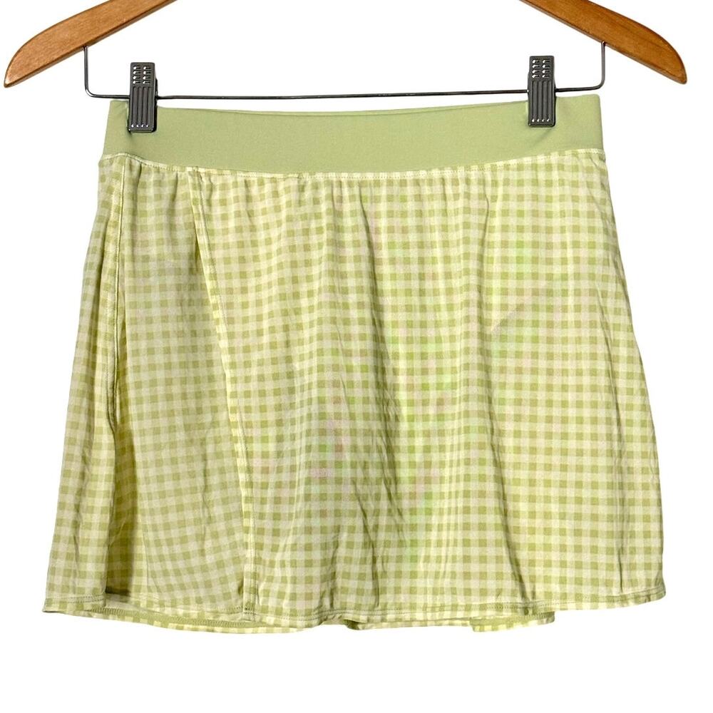 Alo Green White Gingham Wrap Mini Skirt Small Preppy Athleisure Tennis Skirt